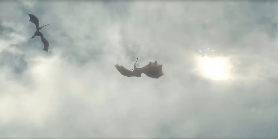 Sunfyre e Meleys nel cielo in house-of-the-dragon-season-2-episode-4