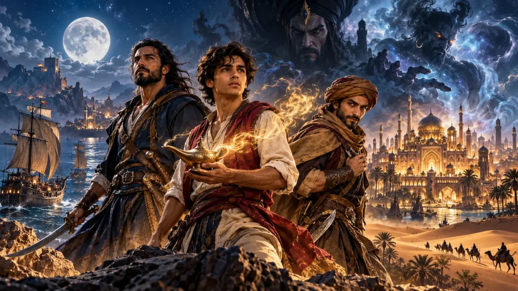 Trio e Lampada sotto la Luna Magica Le mille e una notte